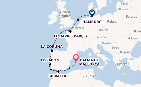 Westelijke Middellandse Zee vanaf Palma de Mallorca, Mallorca, Spanje met de Mein Schiff 1