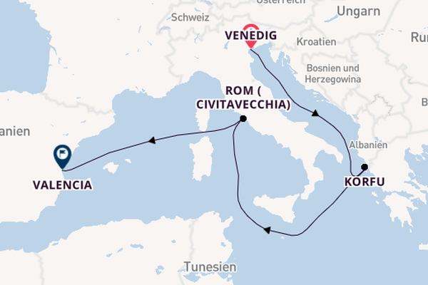 Westliches Mittelmeer ab Venedig, Italien auf der MSC Lirica
