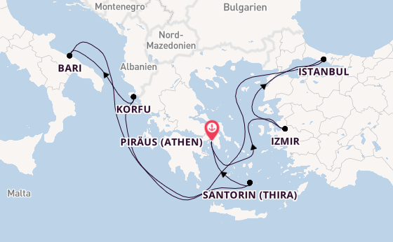Mittelmeer ab Piräus (Athen), Griechenland auf der MSC Orchestra 
