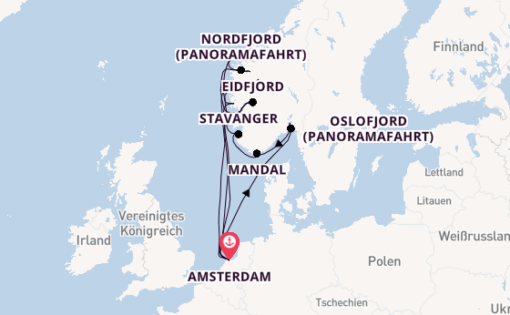 Norwegen ab Amsterdam, Niederlande auf der Zuiderdam