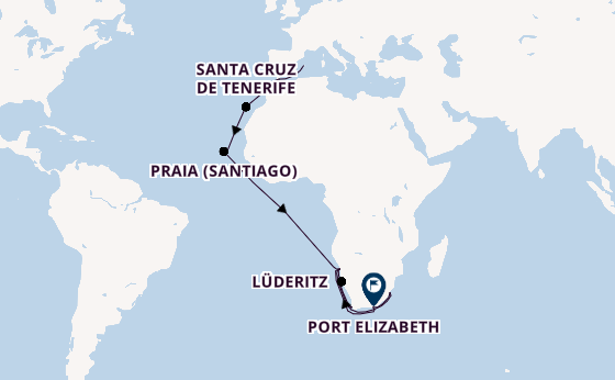 Zuidelijk Afrika vanaf Palma de Mallorca, Mallorca, Spanje met AIDAblu