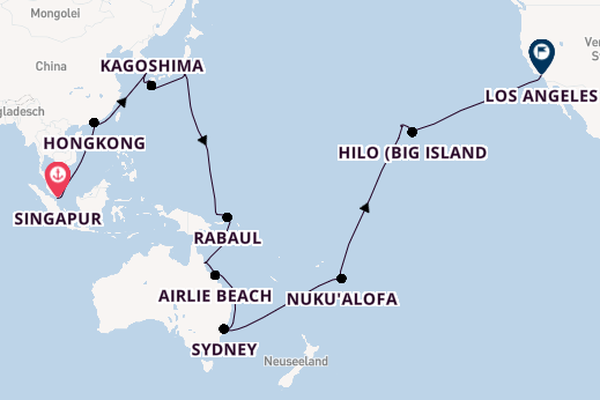 Transpazifik ab Singapur, Singapur auf der Queen Elizabeth