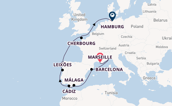 Westelijke Middellandse Zee vanaf Marseille, Frankrijk met de Costa Favolosa