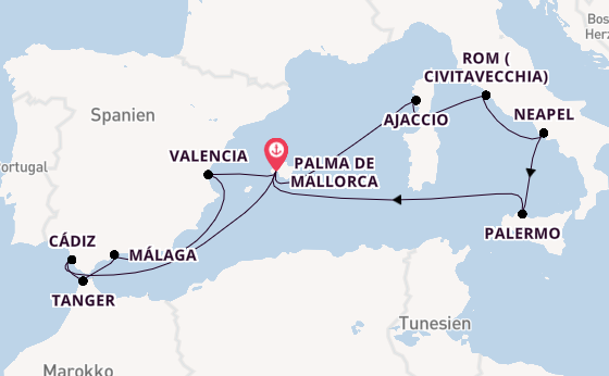 Westliches Mittelmeer ab Palma de Mallorca, Spanien auf der Mein Schiff 4