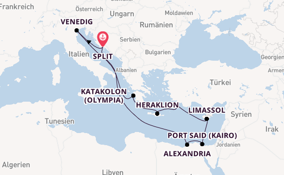 Mittelmeer ab Split, Kroatien auf der MSC Lirica