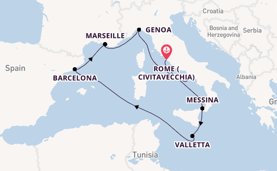 Western Mediterranean from Rome (Civitavecchia), Italy with the MSC World Asia