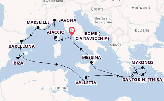 Western Mediterranean from Rome (Civitavecchia), Italy with the Costa Serena