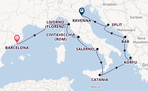 Mittelmeer ab Barcelona, Spanien auf der Norwegian Viva