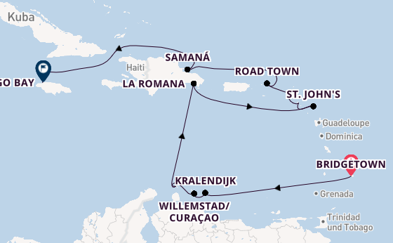Karibik ab Bridgetown, Barbados auf AIDAbella