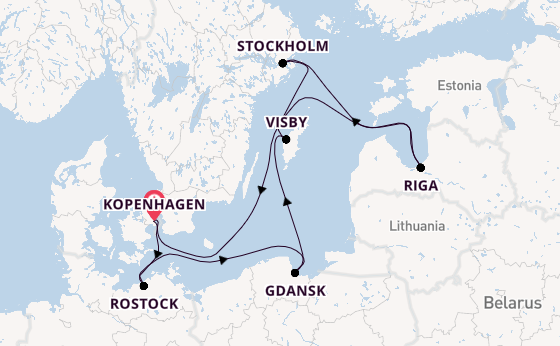 Oostzee vanaf Kopenhagen, Denemarken met de MSC Magnifica