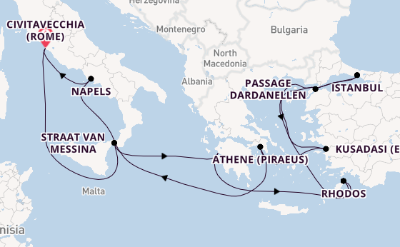 Middellandse Zee vanaf Civitavecchia (Rome), Italië met de Queen Elizabeth