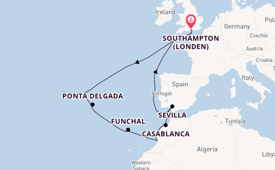Portugal vanaf Southampton (Londen), Engeland met de Queen Victoria