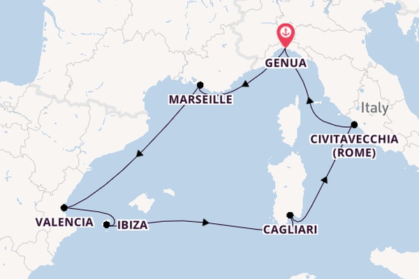 Westelijke Middellandse Zee vanaf Genua, Italië met de MSC Musica