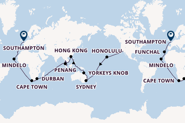 Round-the-World Trip from Los Angeles, California, USA with the Queen Anne