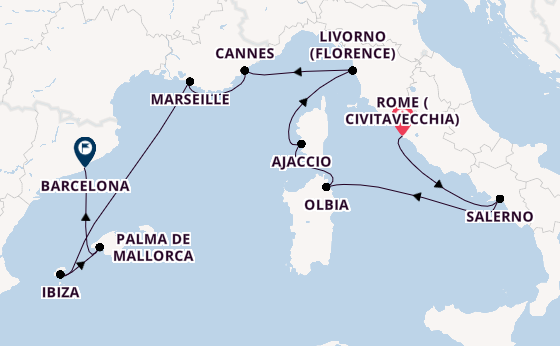 Western Mediterranean from Rome (Civitavecchia), Italy with the Sonata (Oceania)