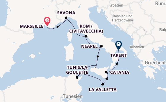 Westliches Mittelmeer ab Marseille, Frankreich auf der Costa Fascinosa