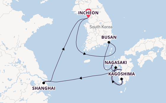 Oost-Azië vanaf Incheon, Zuid-Korea met de Costa Serena