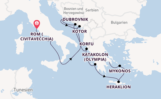 Östliches Mittelmeer ab Civitavecchia (Rom), Italien auf der Enchanted Princess