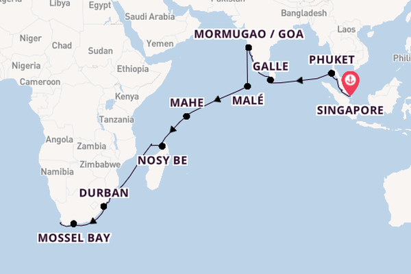 Africa from Singapore, Singapore with the Seven Seas Mariner