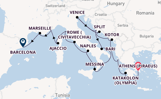 Mediterranean Sea from Athens (Piraeus), Greece with the Viking Jupiter