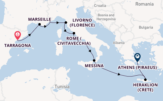 Western Mediterranean from Tarragona, Spain with the Viking Sea