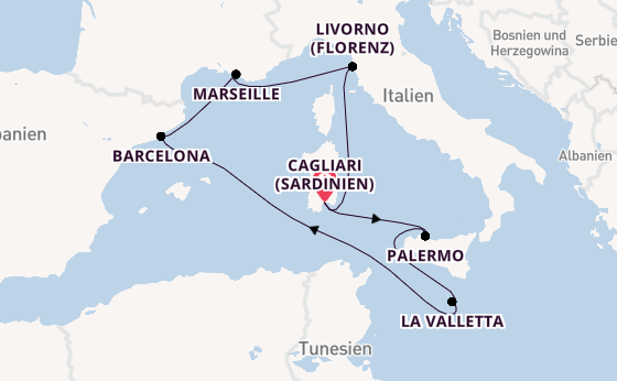 Westliches Mittelmeer ab Cagliari (Sardinien), Italien auf der MSC Splendida
