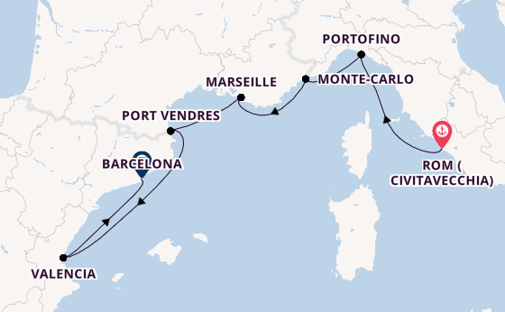 Westliches Mittelmeer ab Civitavecchia (Rom), Italien auf der Seabourn Ovation