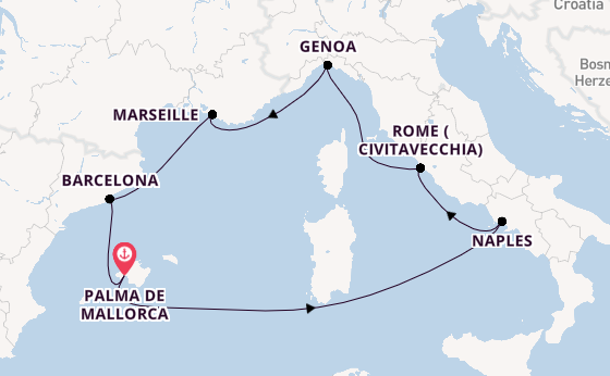 Western Mediterranean from Palma de Mallorca, Spain with the Costa Toscana