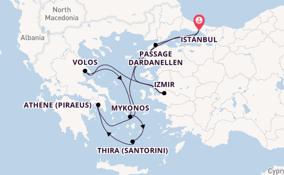 Oostelijke Middellandse Zee vanaf Istanbul, Turkije met de Costa Fortuna