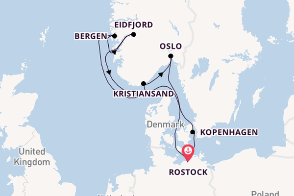 Noorwegen vanaf Rostock, Warnemünde, Duitsland met de MSC Magnifica
