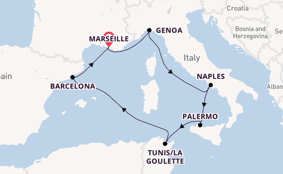 Western Mediterranean from Marseille, France with the MSC Euribia