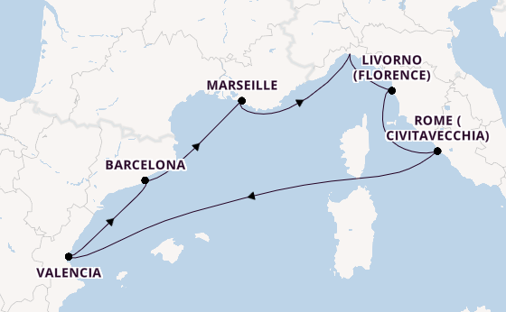 Western Mediterranean from Genoa, Italy with the MSC Lirica