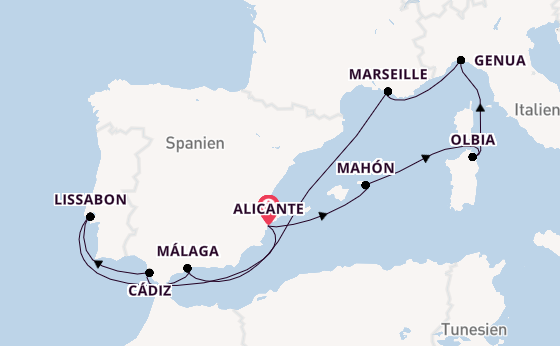 Westliches Mittelmeer ab Alicante, Spanien auf der MSC Opera