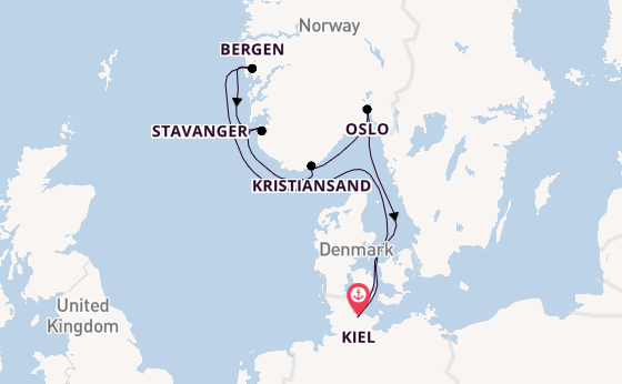 Noorwegen vanaf Kiel, Duitsland met de Mein Schiff Flow