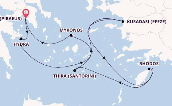 Oostelijke Middellandse Zee vanaf Athene (Piraeus), Griekenland met de Celebrity Infinity