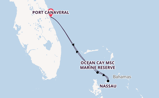Caribbean from Port Canaveral, Florida, USA with the MSC Grandiosa