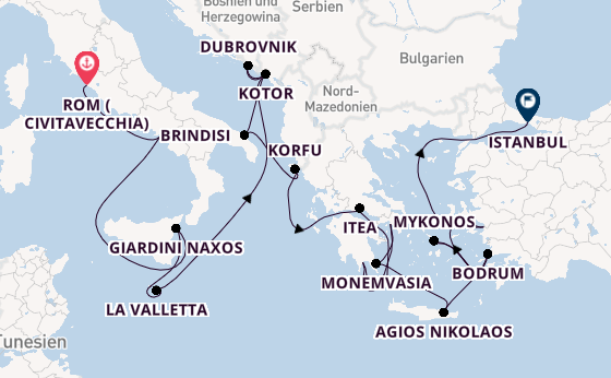 Mittelmeer ab Civitavecchia (Rom), Italien auf der Seabourn Ovation
