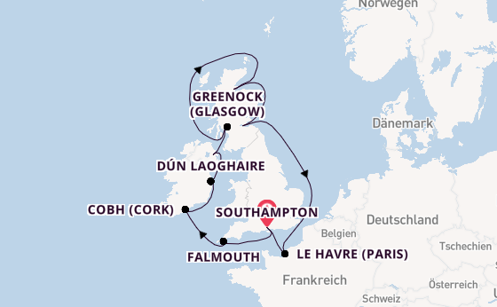 Britische Inseln ab Southampton, Großbritannien auf der Majestic Princess