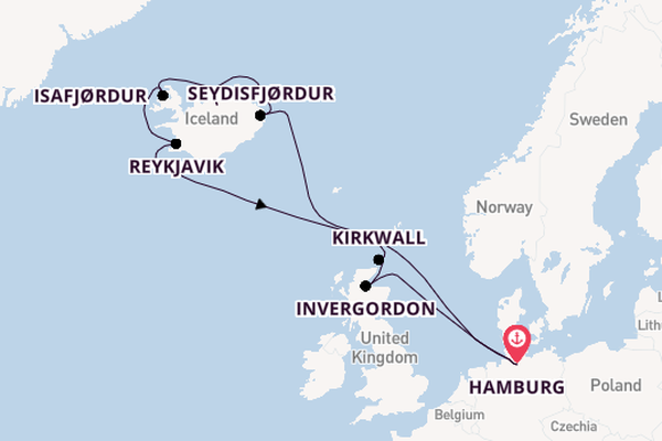Arctica vanaf Hamburg, Duitsland met de Costa Favolosa