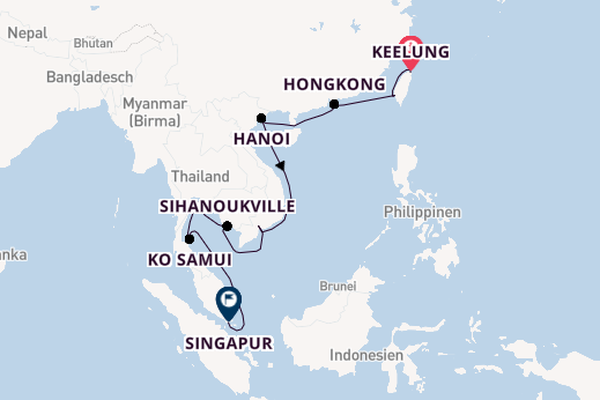 Südostasien ab Keelung, Taiwan auf der Norwegian Spirit
