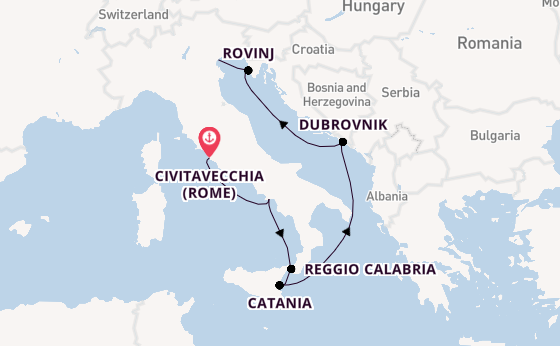 Middellandse Zee vanaf Civitavecchia (Rome), Italië met de Seven Seas Grandeur