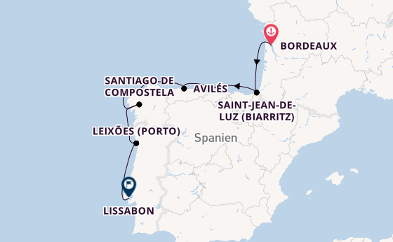 Portugal ab Bordeaux, Frankreich auf der L'Austral
