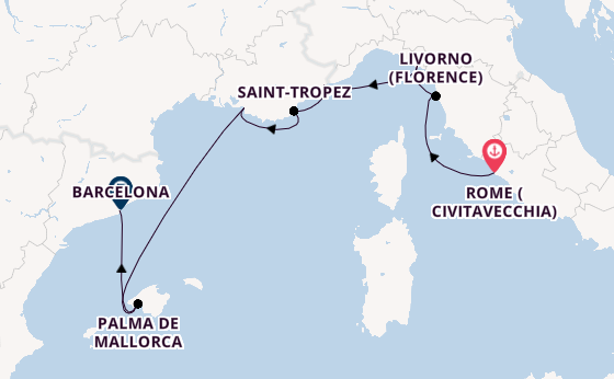 Western Mediterranean from Rome (Civitavecchia), Italy with the Nautica