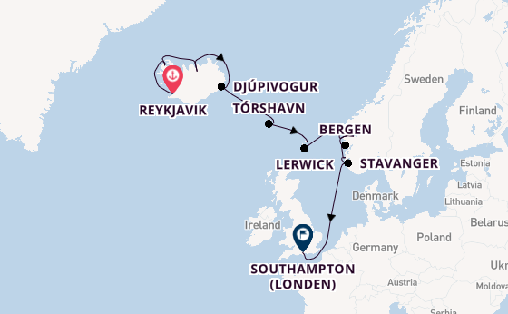 Noorwegen vanaf Reykjavik, IJsland met de Marina