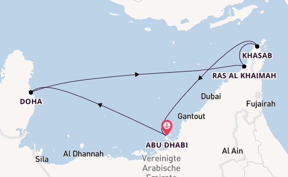 Persischer Golf ab Abu Dhabi, Vereinigte Arabische Emirate auf der Celestyal Discovery