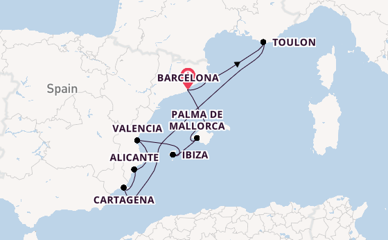 Western Mediterranean from Barcelona, Spain with the Silver Ray