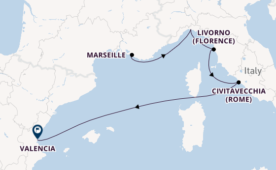 Westelijke Middellandse Zee vanaf Marseille, Frankrijk met de MSC Sinfonia