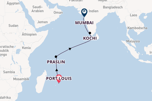 Indischer Ozean ab Port Louis, Mauritius auf der Seven Seas Voyager