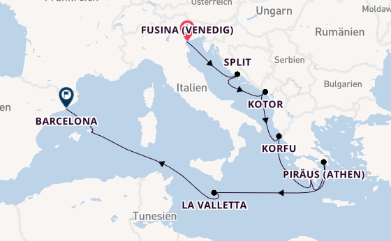 Mittelmeer ab Fusina (Venedig) auf der Seven Seas Grandeur