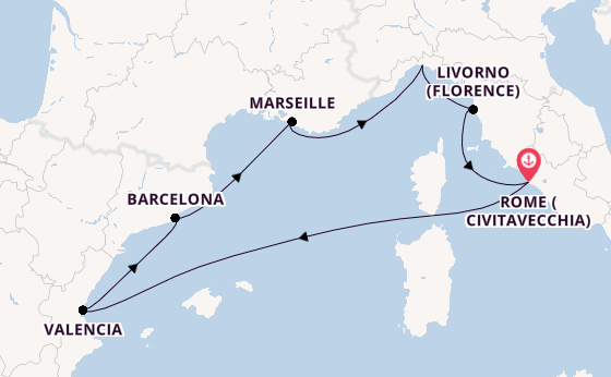 Western Mediterranean from Rome (Civitavecchia), Italy with the MSC Sinfonia